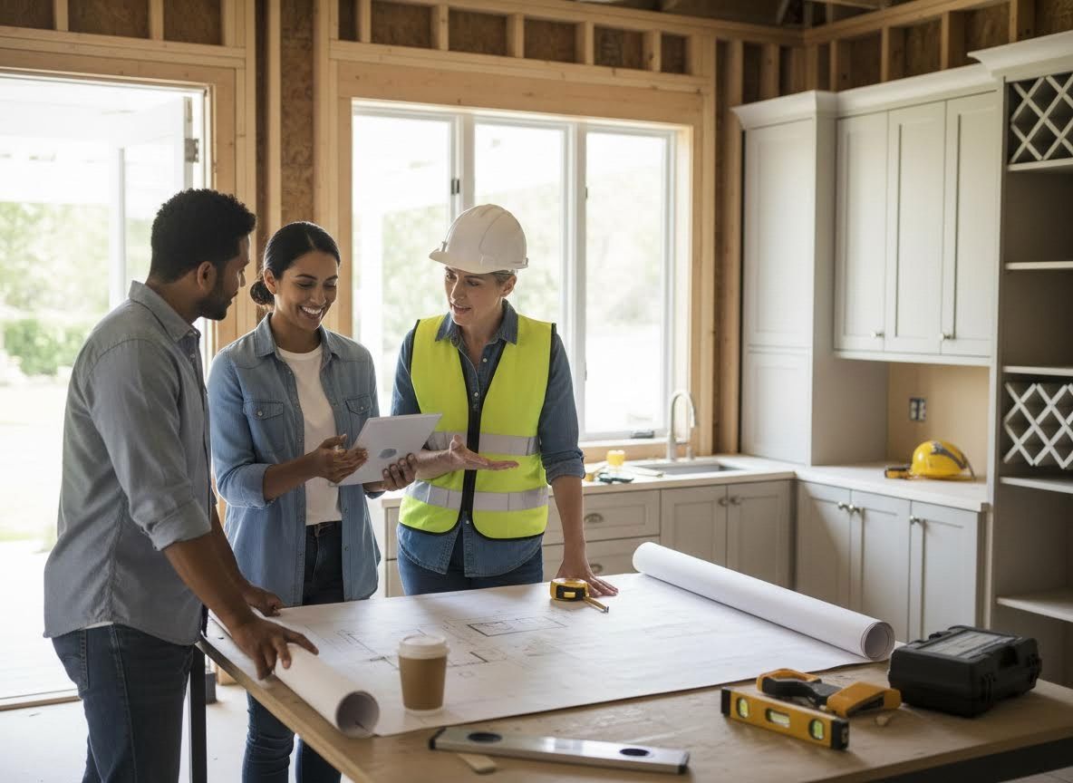 Homeowners Reviewing Kitchen Plans with Construction Manager