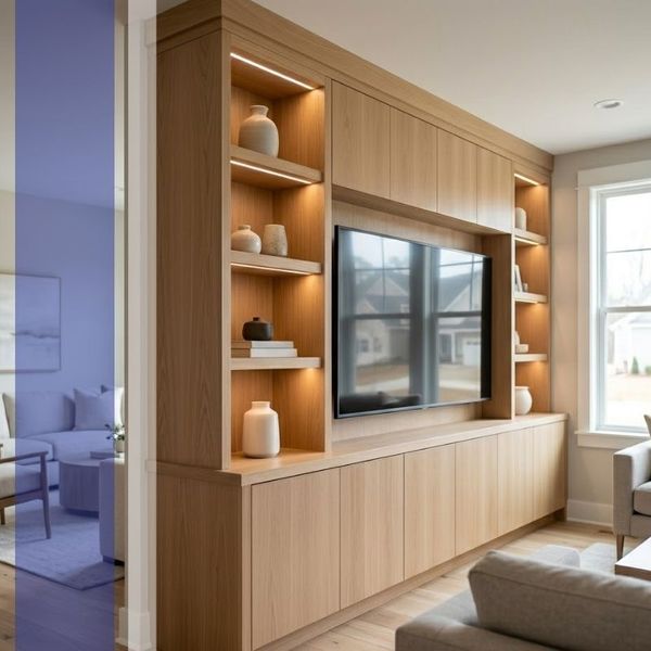 Modern wooden fireplace