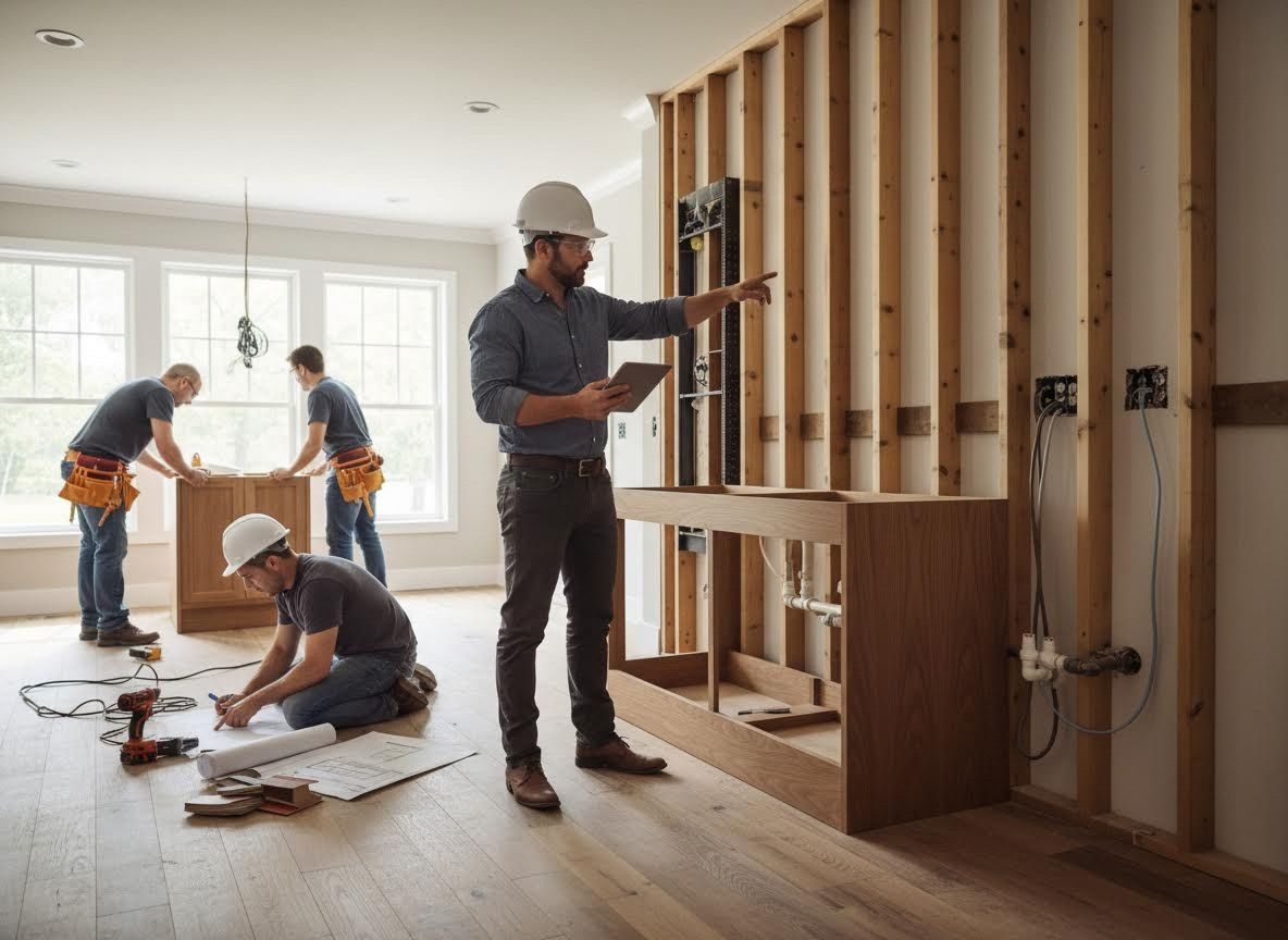 Construction crew working on a home renovation project