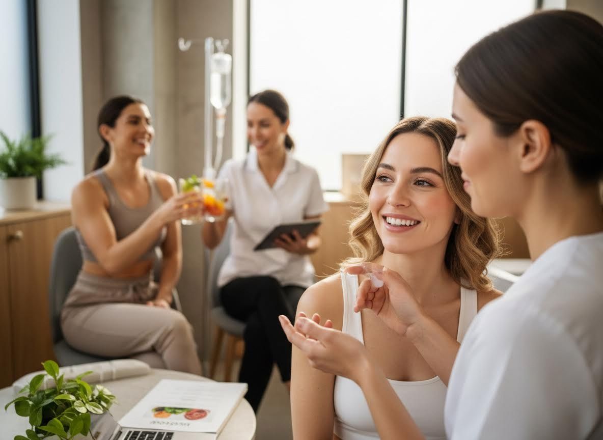 Women engaged in conversation during a wellness treatment