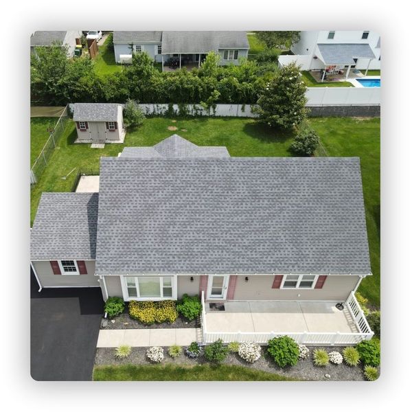 Bird's-eye view of a new residential roof
