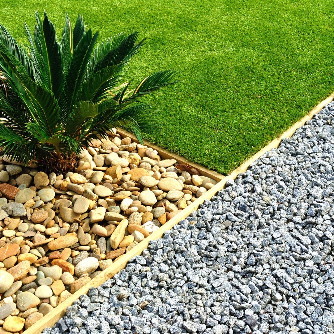 green grass with plants and gravel