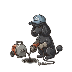 poodle cleaning the drain
