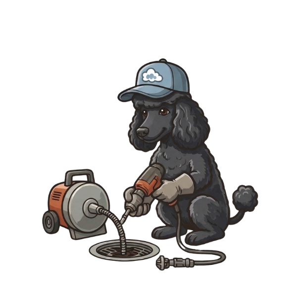 poodle cleaning the drain
