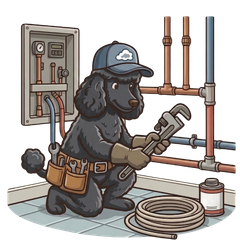 poodle working on the pipes