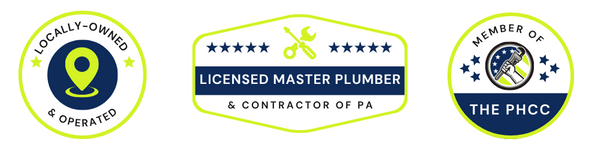 Buddy's Plumbing trust badges: Locally Owned & Operated, Licensed Master Plumber & Contractor of PA, and Member of The PHCC.