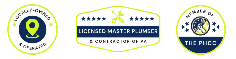 Buddy's Plumbing trust badges: Locally Owned & Operated, Licensed Master Plumber & Contractor of PA, and Member of The PHCC.