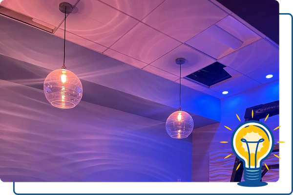 circular glass lights hanging from the ceiling