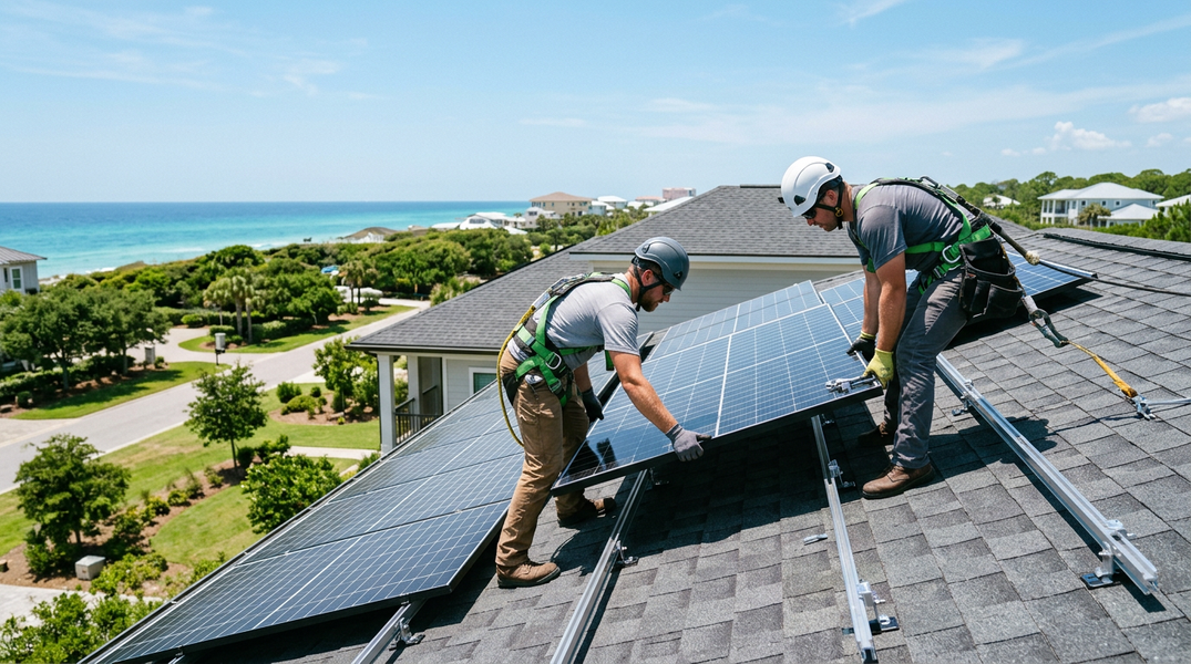 Solar Panel Installation on Coastal Home
