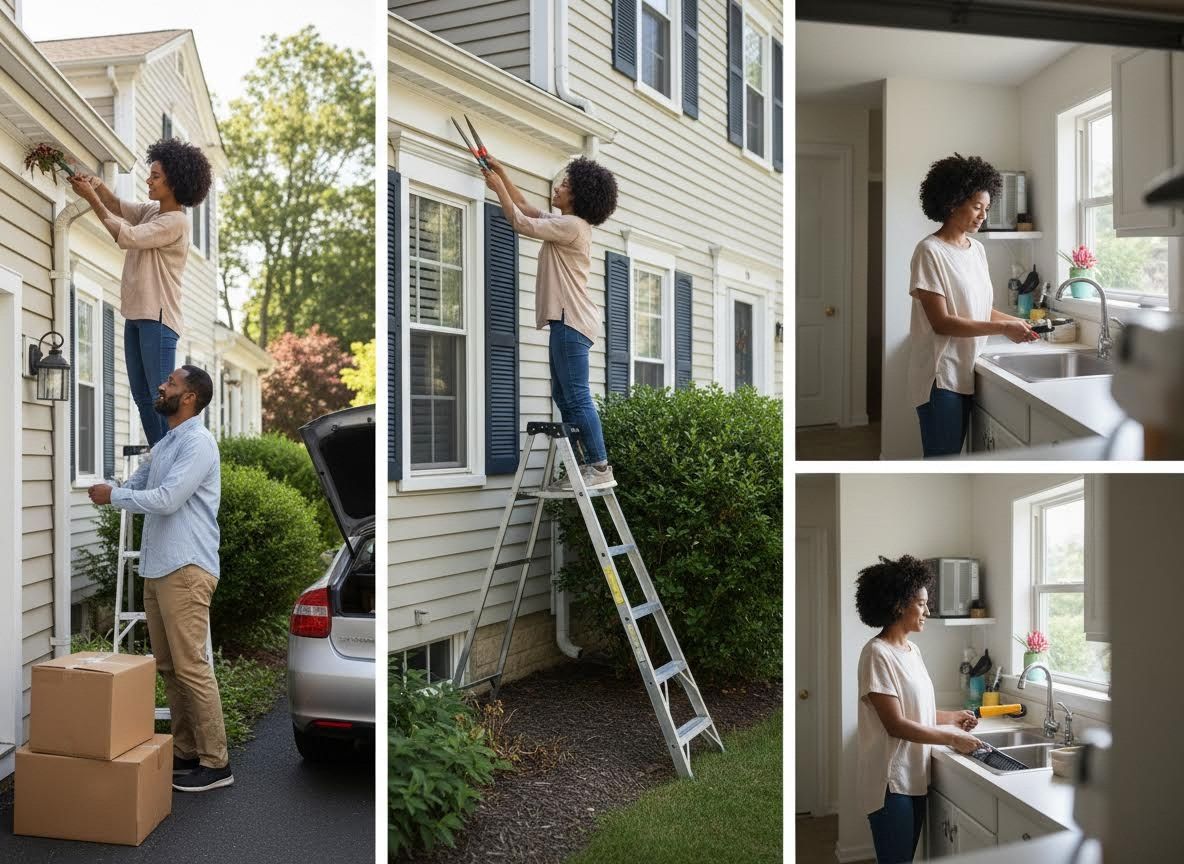 Couple engaged in various home maintenance and household chores