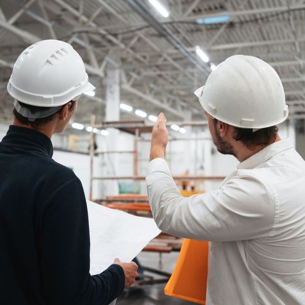 two inspectors looking at commercial building