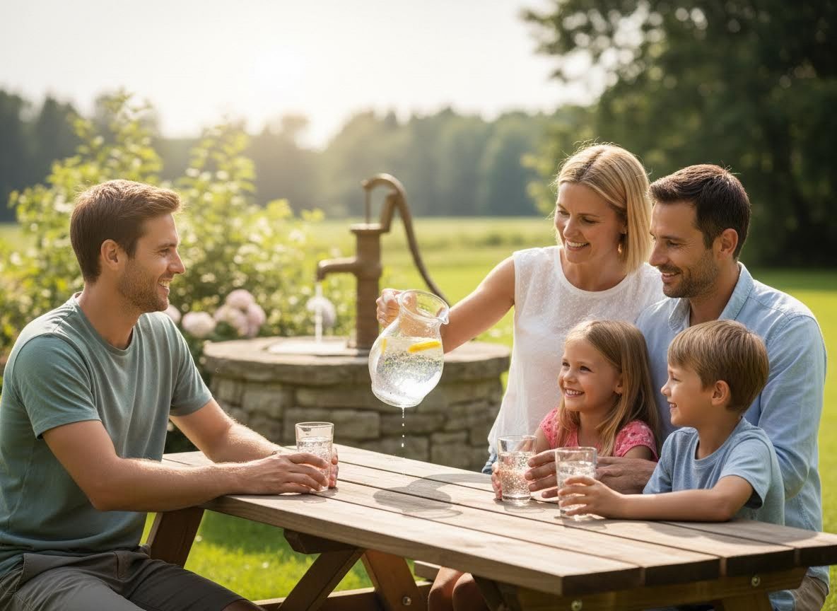 Family enjoying refreshing drinks outdoors