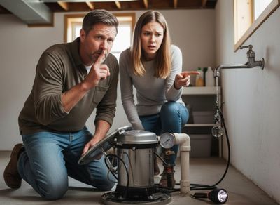 Couple concerned about a plumbing leak in their basement