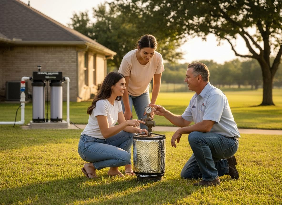 Service Technician Explaining Outdoor Water System