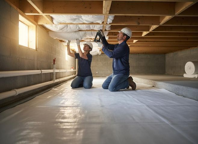 Couple Installing Basement or Crawl Space Insulation