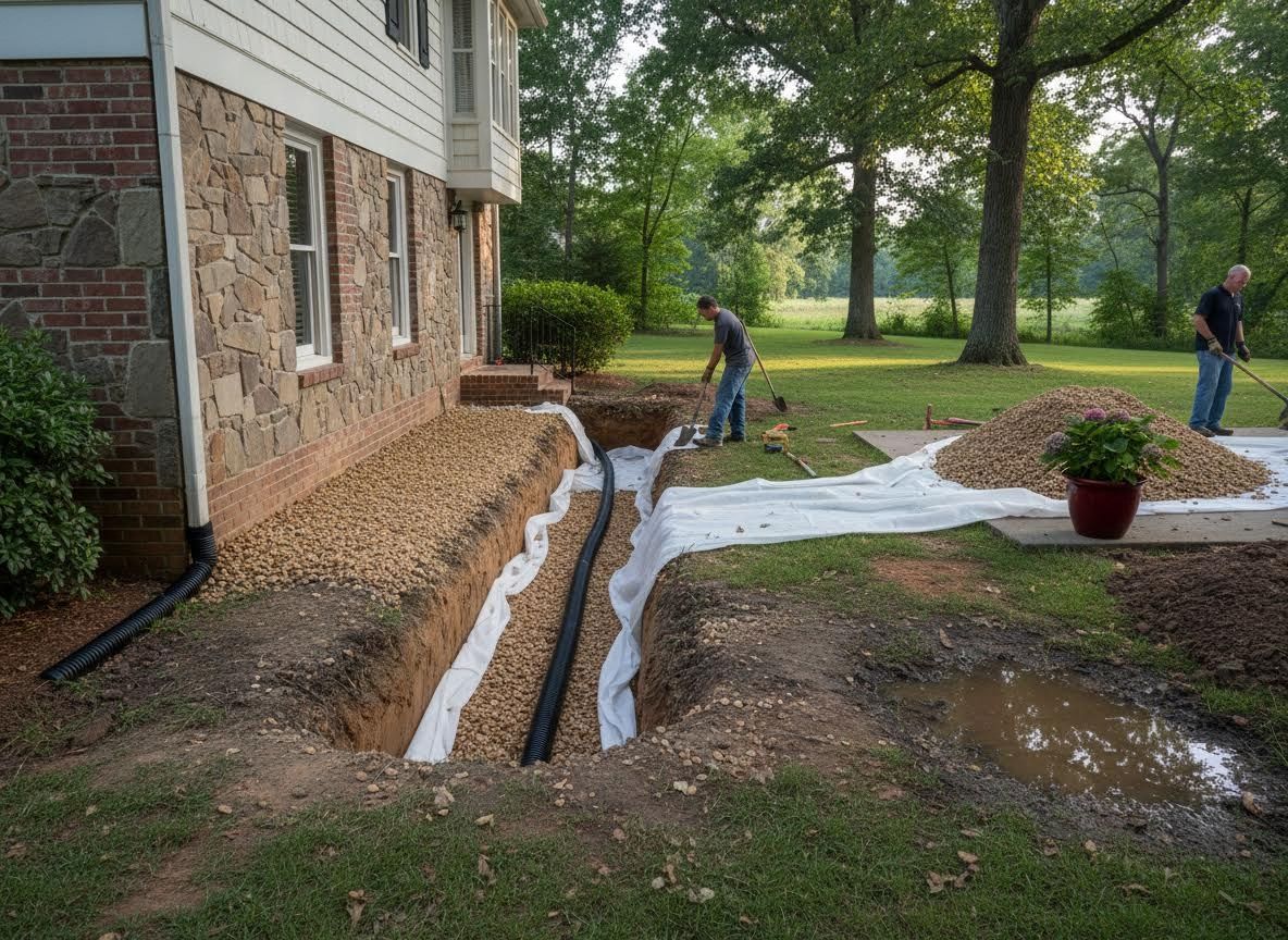 French Drain Installation Around a House