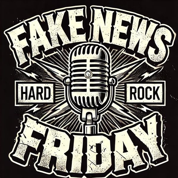DALL·E 2025-10-10 13.08.54 - Create a punk hard rock style logo that says Fake News Friday. The design should include a vintage radio microphone at the center, with bold, distre.jpg.jpg