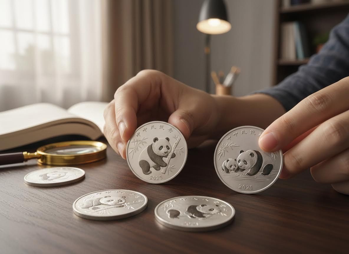 Hands Displaying Chinese Panda Silver Coins