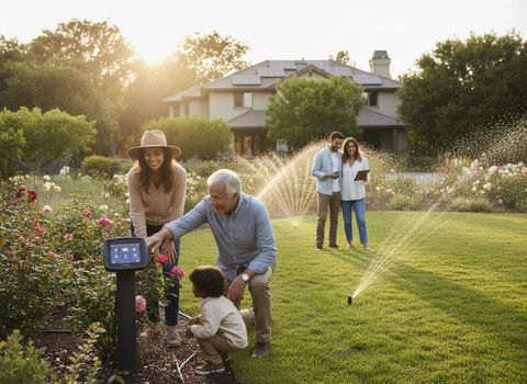 Family Interacting with Smart Irrigation System