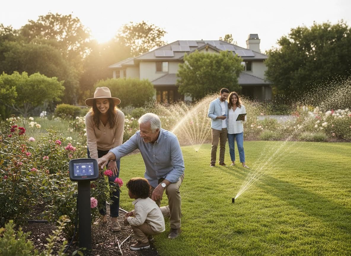 Family Interacting with Smart Irrigation System