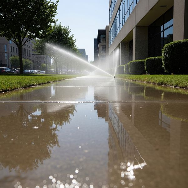 Sprinklers causing sidewalk glare