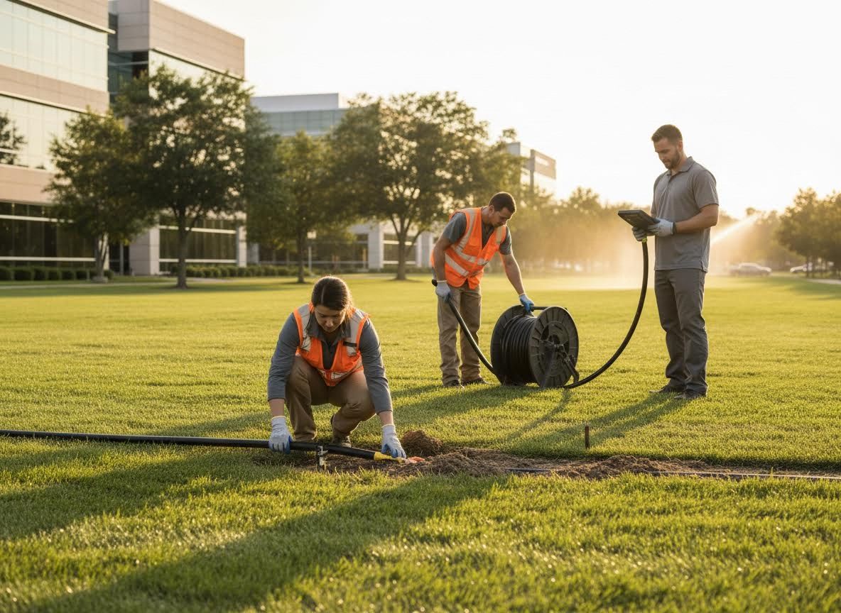 Landscaping Crew Installing and Managing Irrigation System