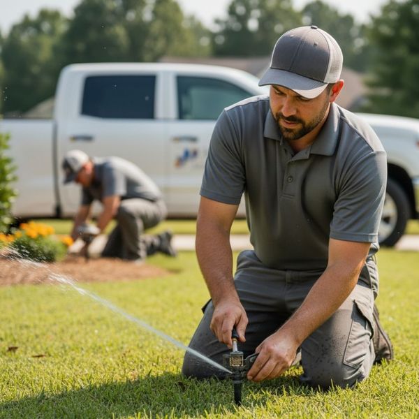 make technician working on a sprinkler head