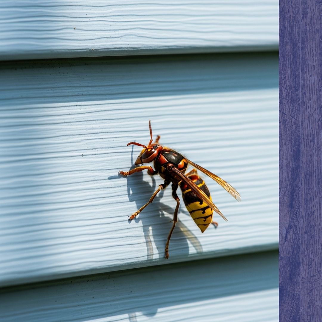 Hornet on blue siding