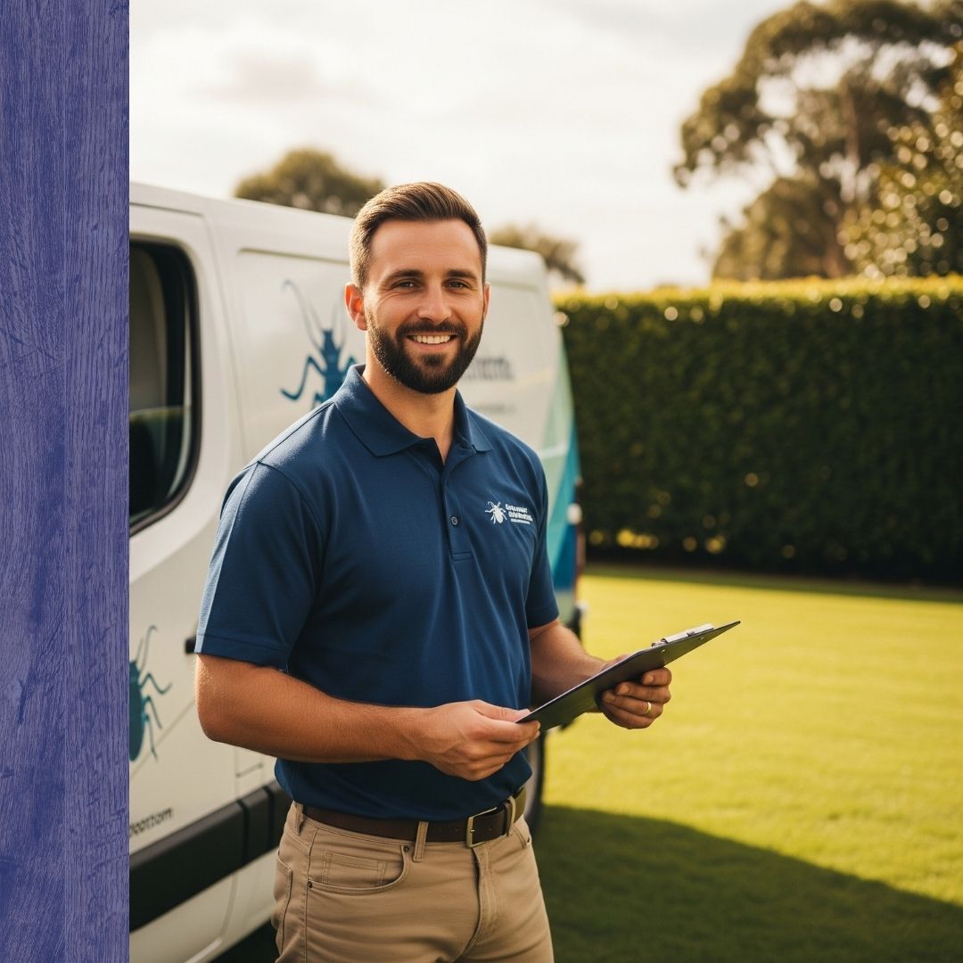 confident and friendly male pest control technician