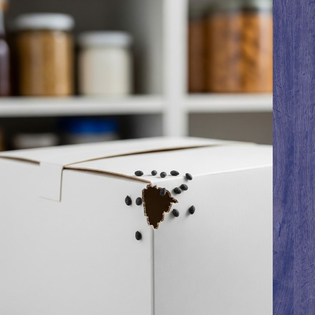 clear evidence of a mouse infestation, including dark droppings and gnaw marks 