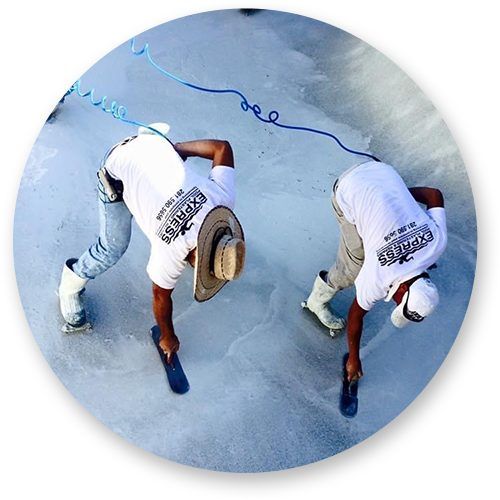 Express Pool crew hand-troweling new pool plaster