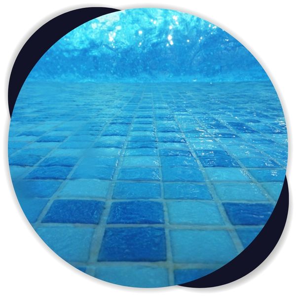 Blue tiles under pool water