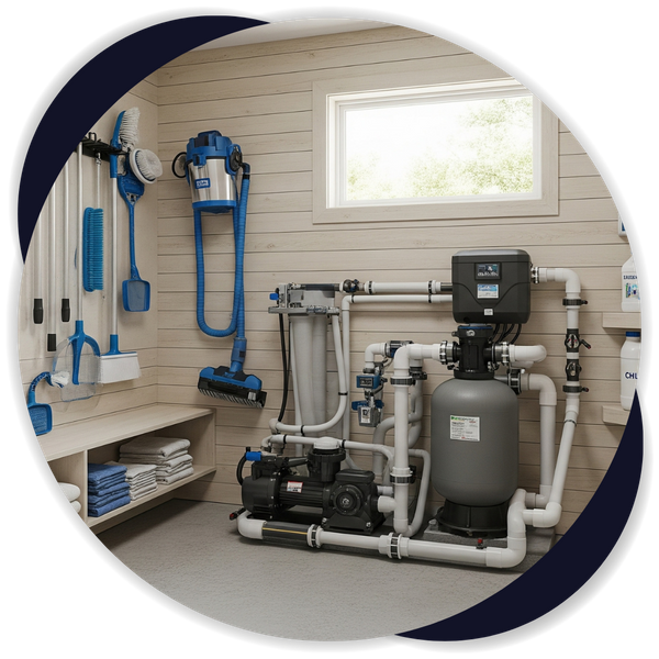 pool equipment in a pool house