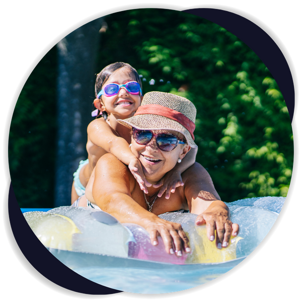 family enjoying their pool