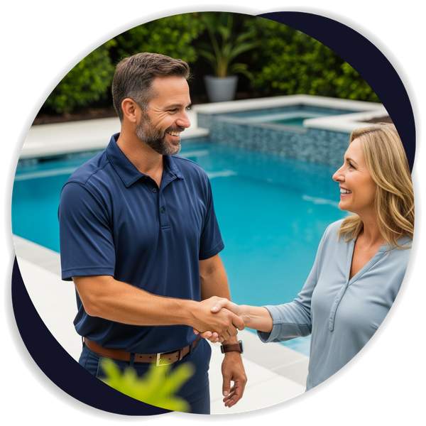 pool contractor talking to a homeowner