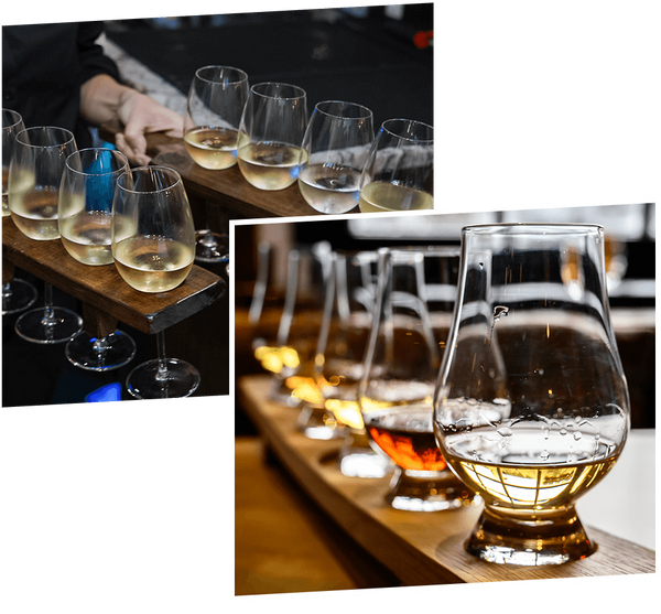 image of a wine and whiskey flight