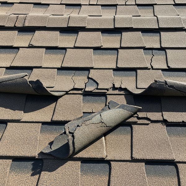 Curling and cracked roof shingles