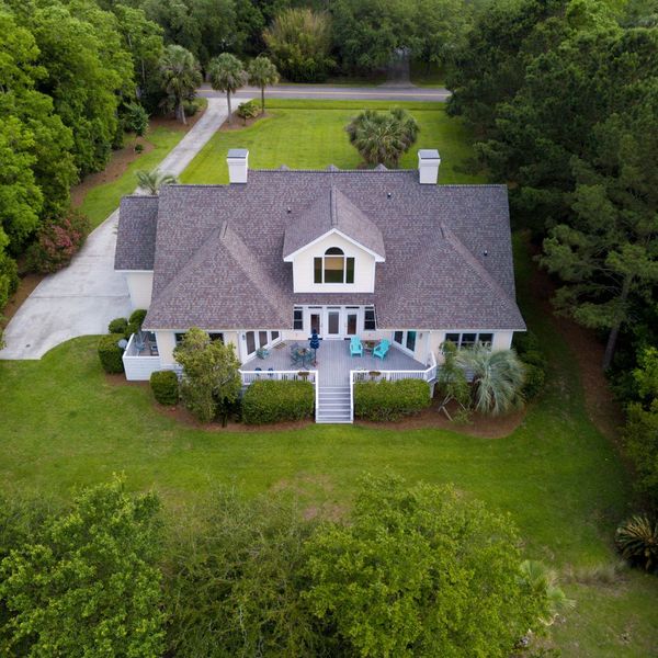 Birds eye view of a house with a new roof