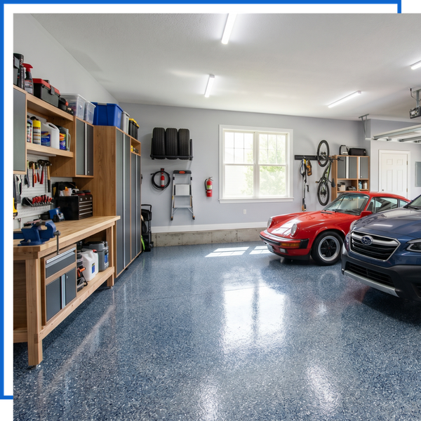 new garage with epoxy flooring