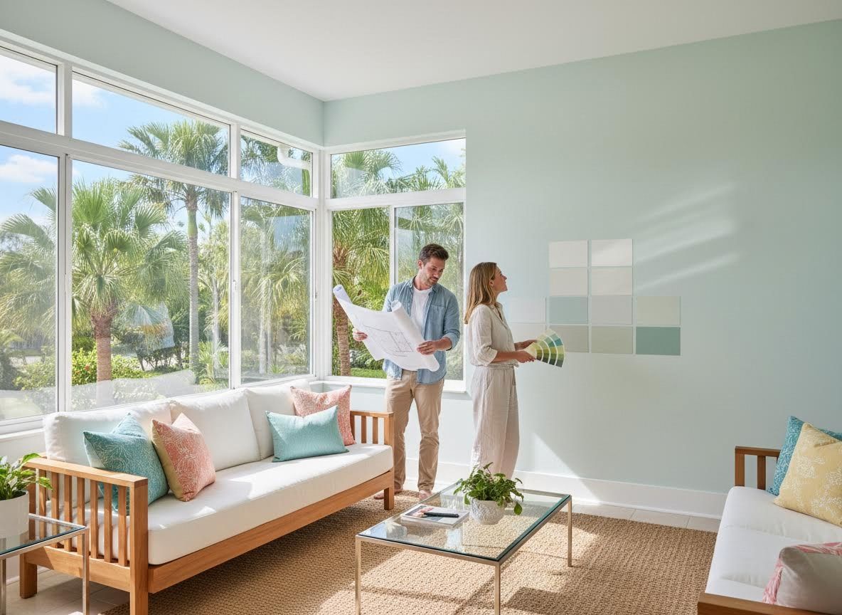 Couple Choosing Paint Colors in Bright Living Room
