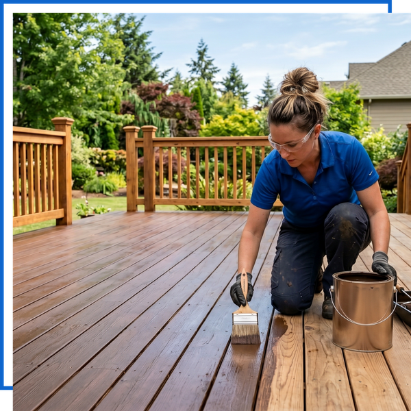 Solid staining services on backyard deck