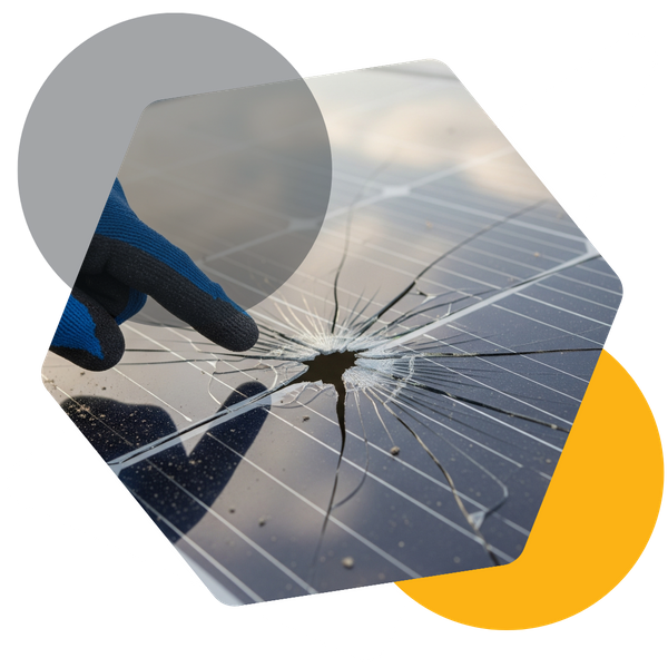 a damaged solar panel with a cracked glass surface