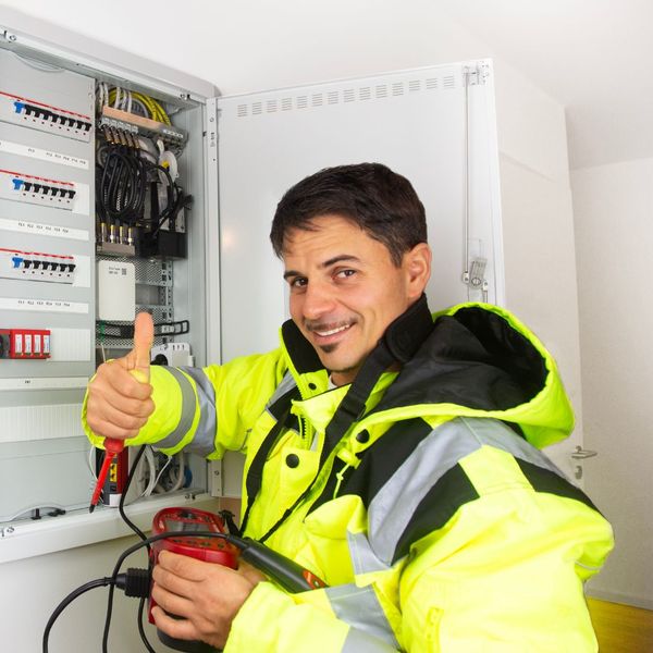 elevator technician working and giving thumbs up elevator technician working and giving thumbs up