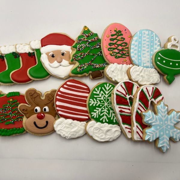 rows of christmas cookies