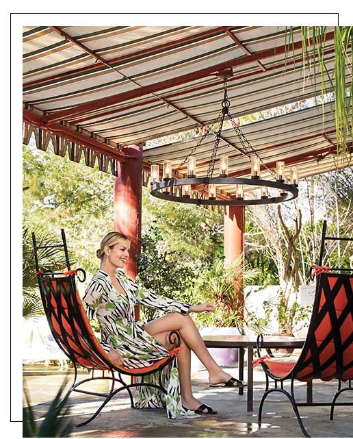 Woman sitting on patio