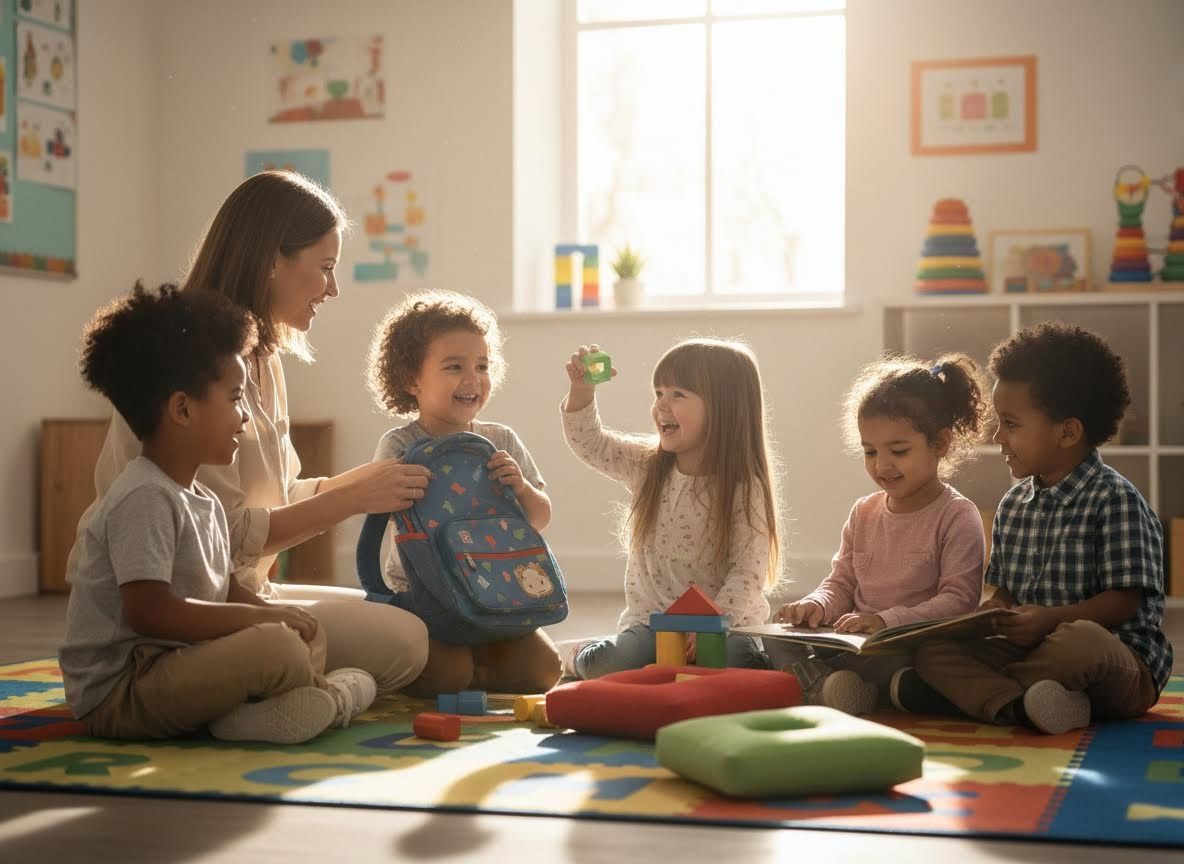 Preschool Teacher and Diverse Students Playing