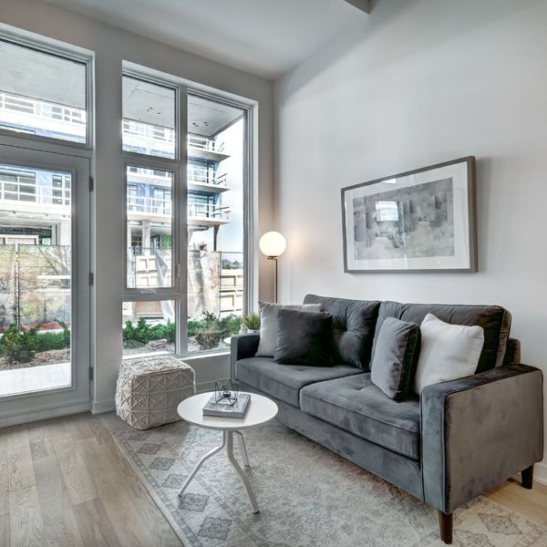 gray couch in an apartment living room