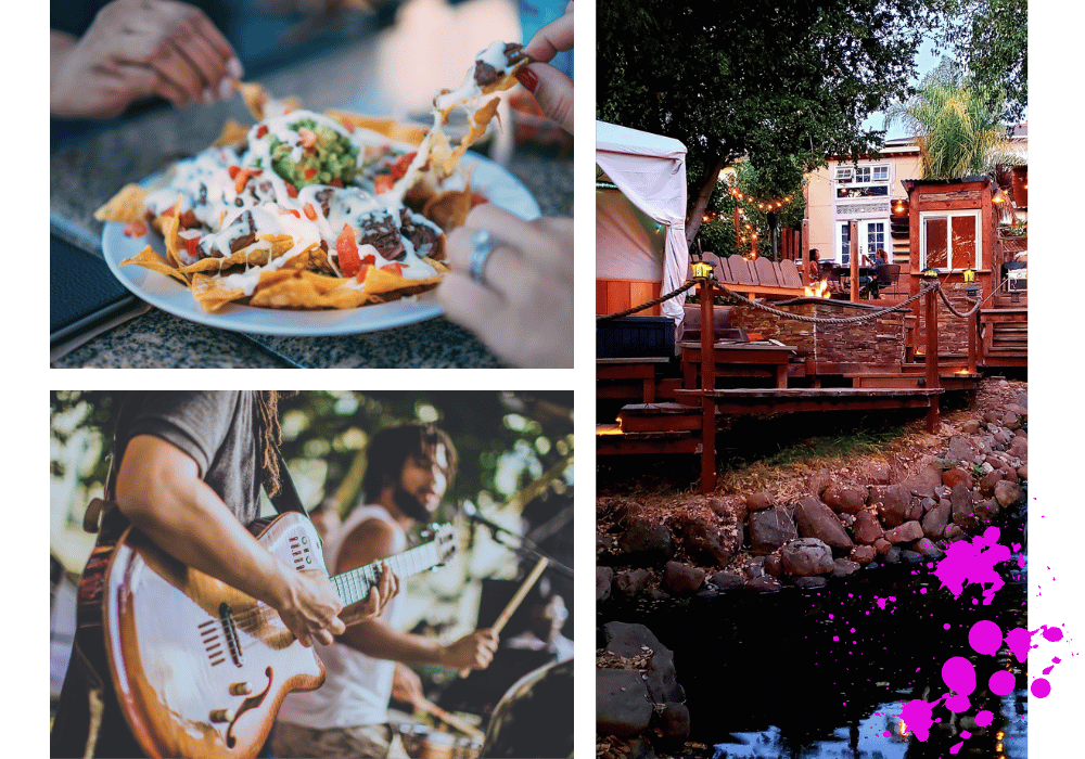 collage of venue, food, and live music collage of venue, food, and live music