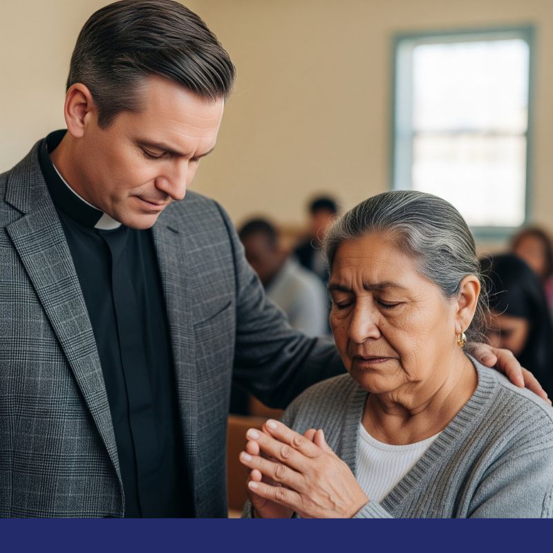 preacher praying with woman