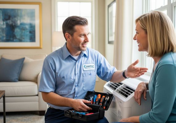 HVAC technician consulting with a client